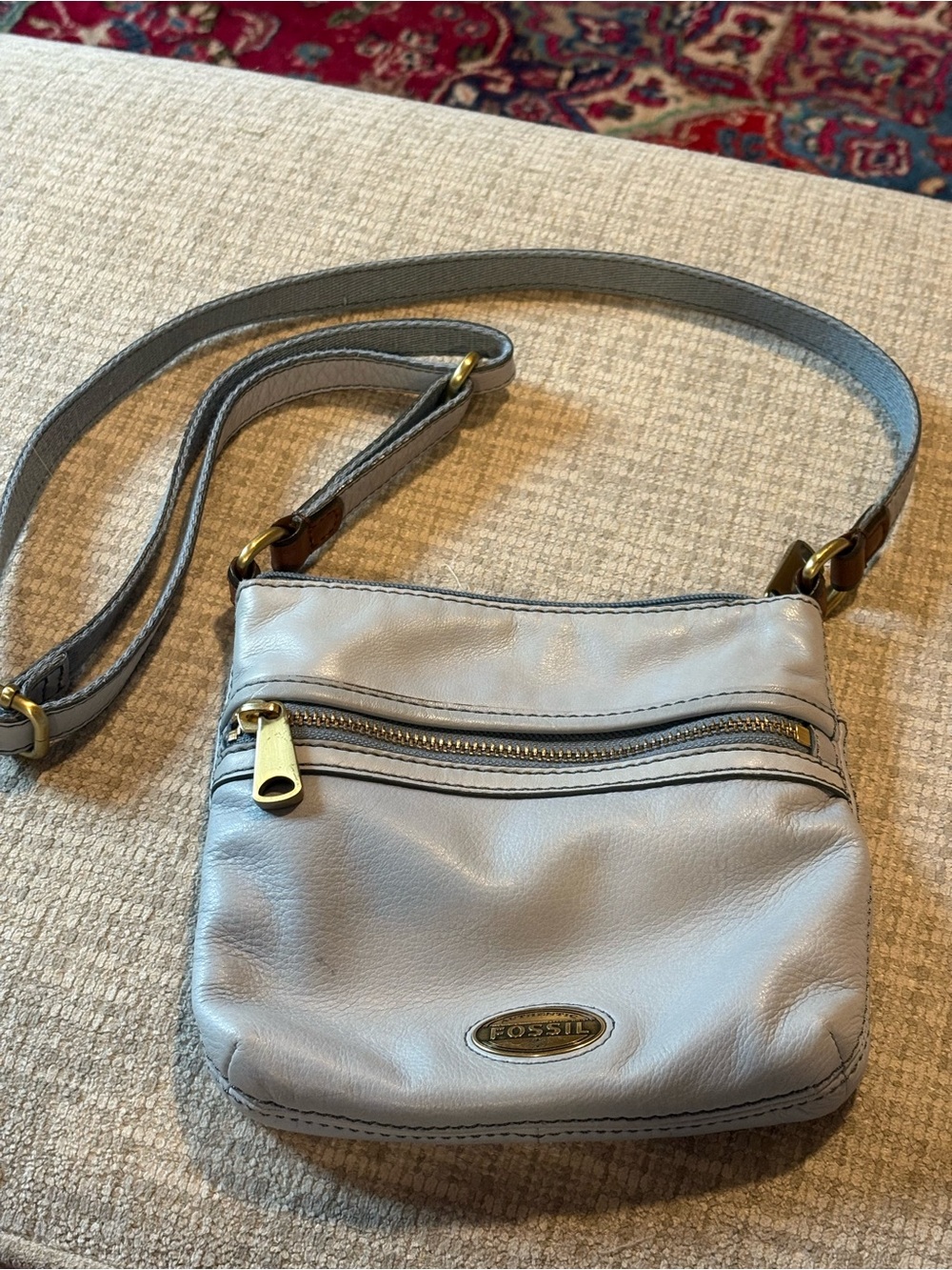 Fossil Light Blue Leather Crossbody Bag